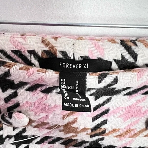 Forever 21 Pink White Tan Black Tweed Houndstooth Plaid Knit Skirt Small - Picture 7 of 7